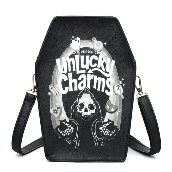 Wicked Silk Handbags - Gothic Goth Emo Lucky Charms Coffin Crossbody Bag Purse
